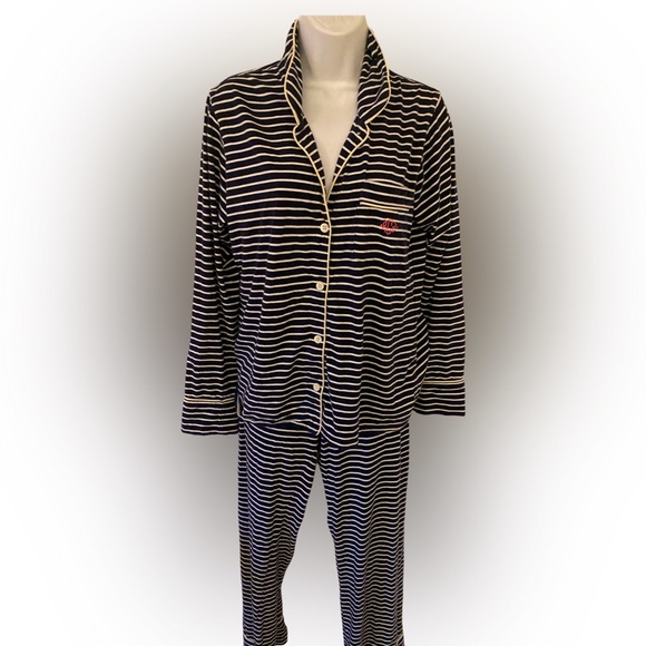 J. Crew Navy /White Striped Pajama Set-M navy white  cotton spandex